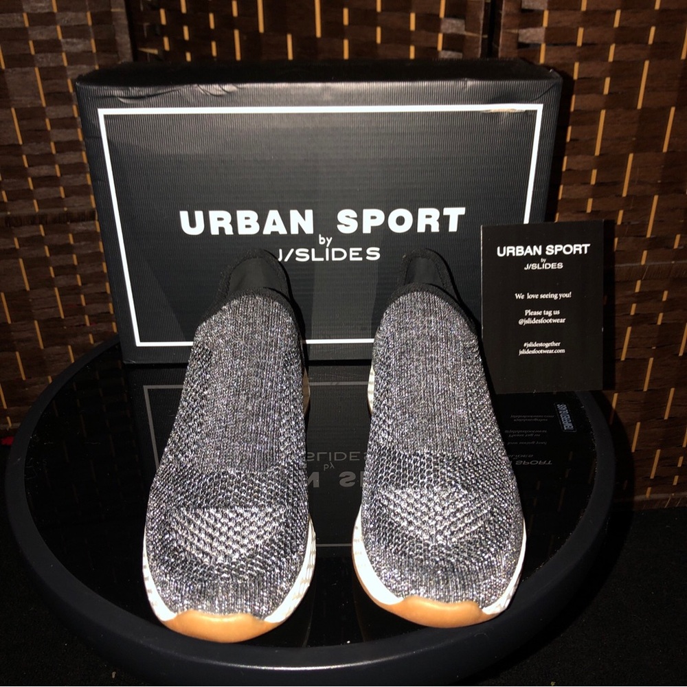 J/Slides Urban Sport Tiger Black Pewter Metallic Slip On Sz 8 NIB